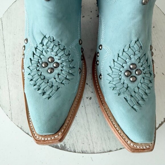 Lane COSSETTE Womens Cowboy Bootie 7.5 Blue Cowgirl Western Short Ankle Boots - Picture 7 of 13